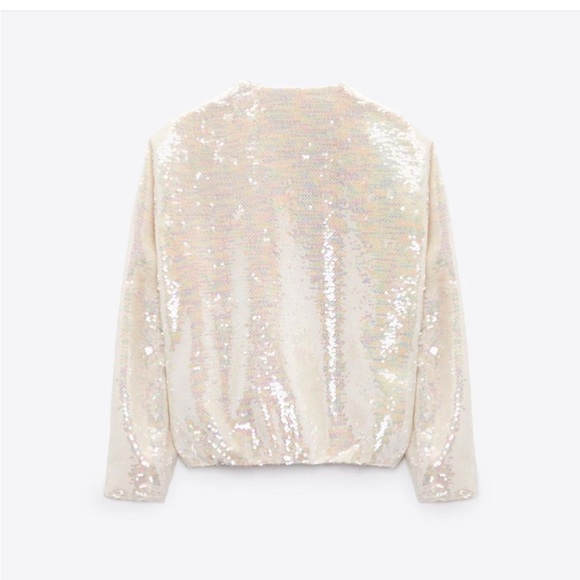 ZARA NEW WOMAN SEQUIN BOMBER JACKET CREAM S 2451/003/000/043 - Picture 4 of 12